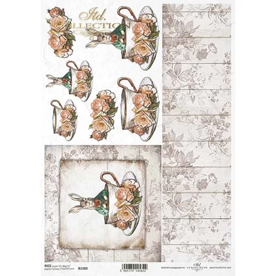 Rizspapír decoupage-hoz vintage nyuszi húsvéti A4