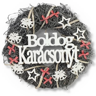 Ajtókopogtató "Boldog Karácsonyt" szürke 30cm
