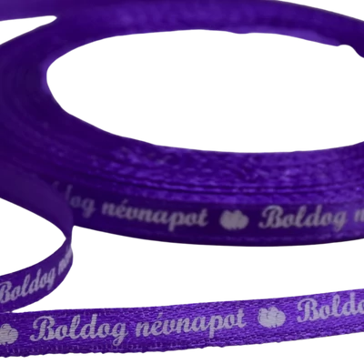 Szatén szalag " Boldog névnapot" felirattal 6mm X 23méter