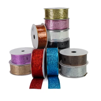 Glitteres szalagok, drótos szegéllyel 4cm*9,1m