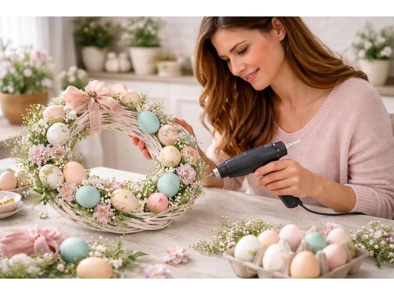 Húsvéti koszorú pasztell tojásokkal - Így készíts tavaszi vesszőkoszorút egyszerűen