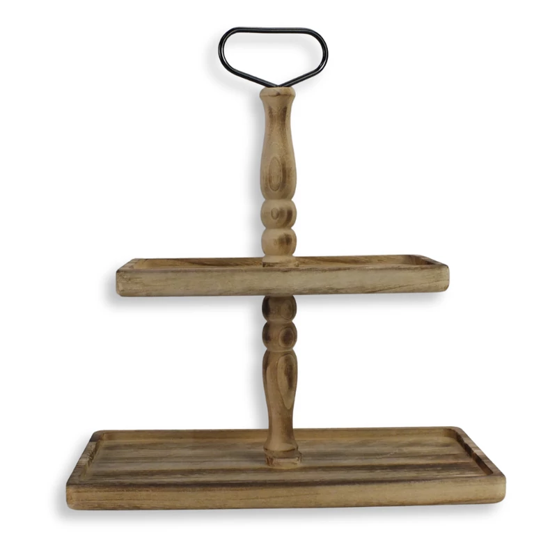 Kétszintes kínáló tál fából barna 40x20cm mag:45cm 12/#