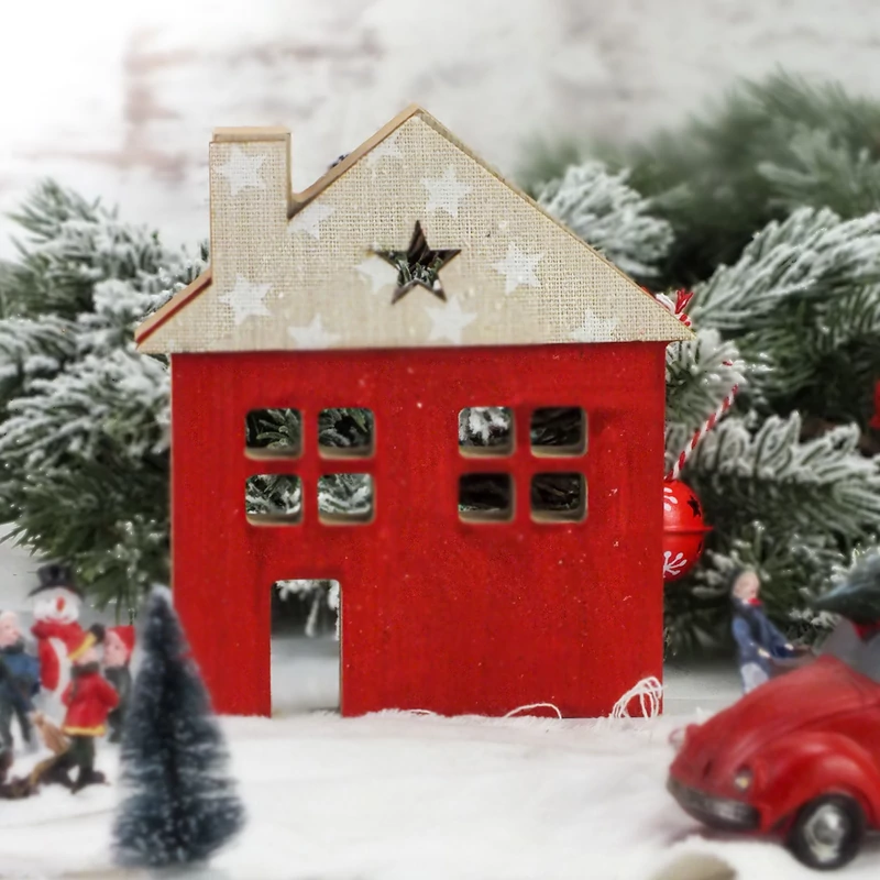 Házikó csillagos piros-fehér 14cm