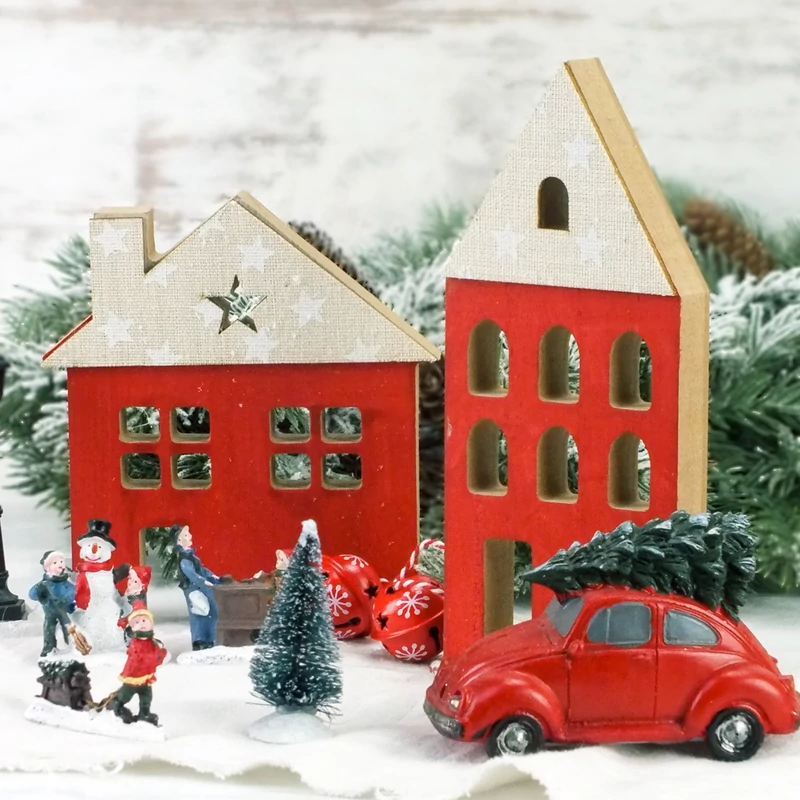 Házikó csillagos piros-fehér 19cm