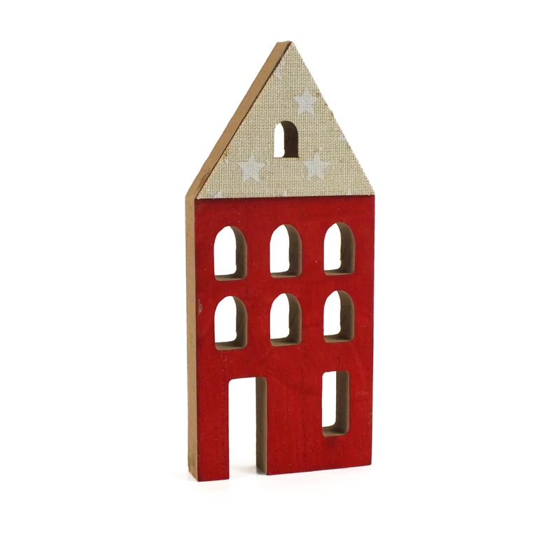Házikó csillagos piros-fehér 19cm