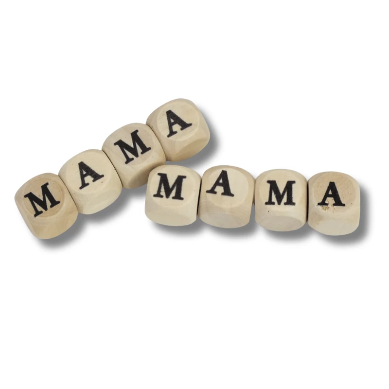 Nyomtatott fa dobókocka natúr - MAMA felirattal 2szett/csomag