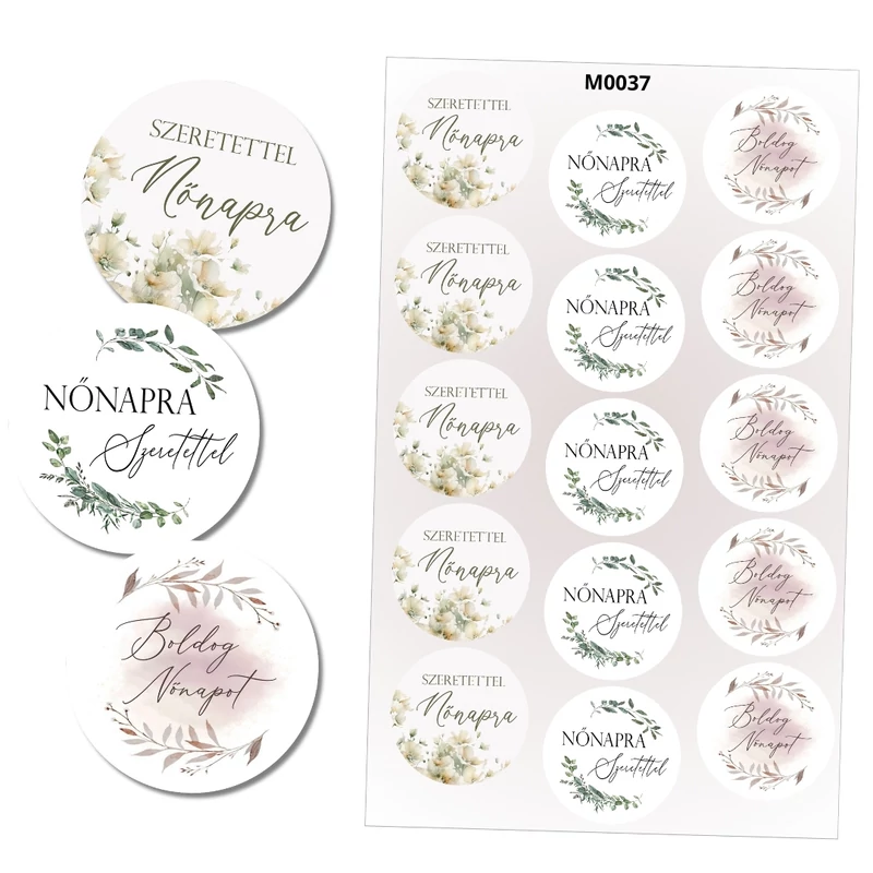 Matrica - Boldog nőnapot kerek matricák - pasztell 15db/lap