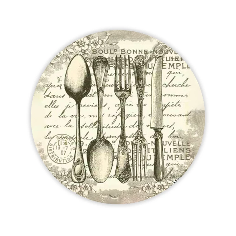  Nyomtatott fa tábla koszorú közép - Vintage evőeszköz 11,8cm