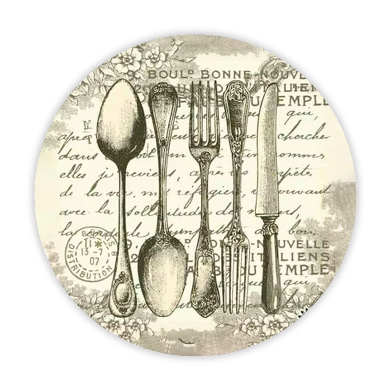 Nyomtatott fa tábla koszorú közép - Vintage evőeszköz 14,8cm