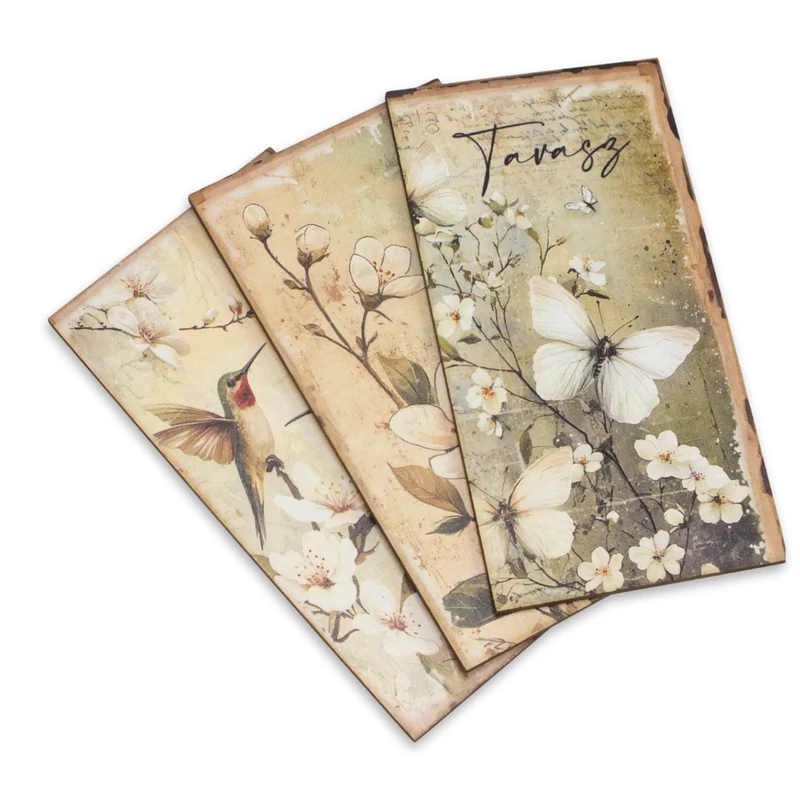 Nyomtatott dekorkarton - Tavaszi zöld téma táblák 3db/csomag