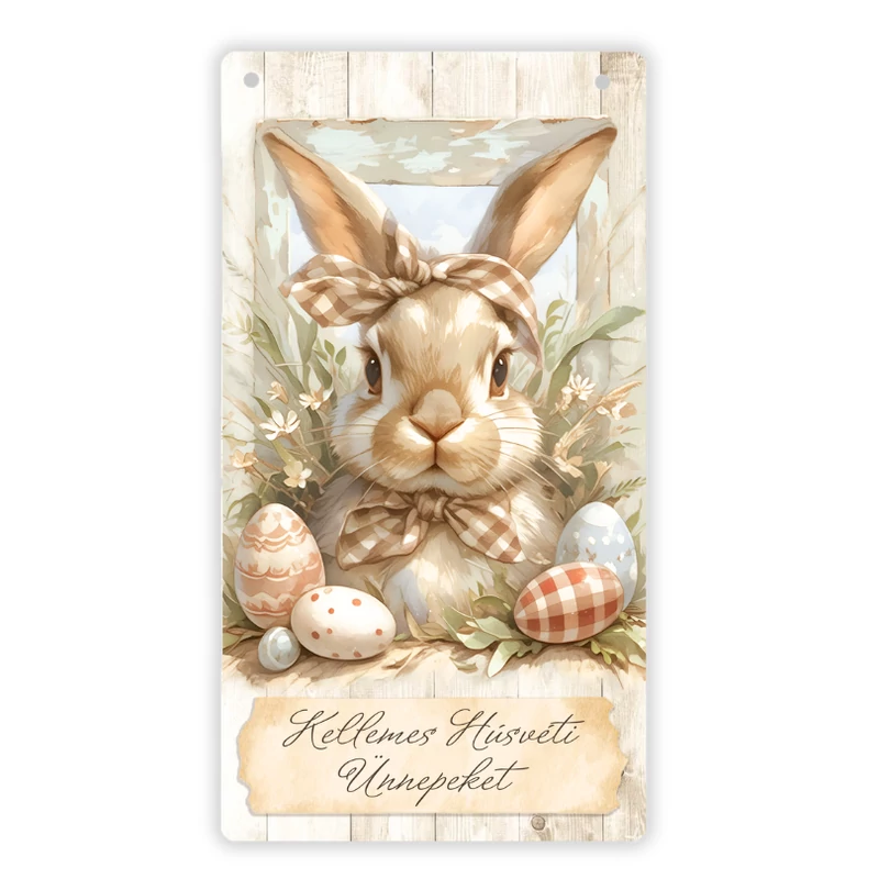 Nyomtatott fa tábla - Húsvéti pasztell téma 13x24,3cm