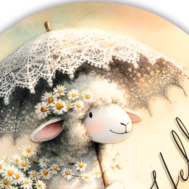 Nyomtatott fa tábla - Hello bárányos 11,8cm