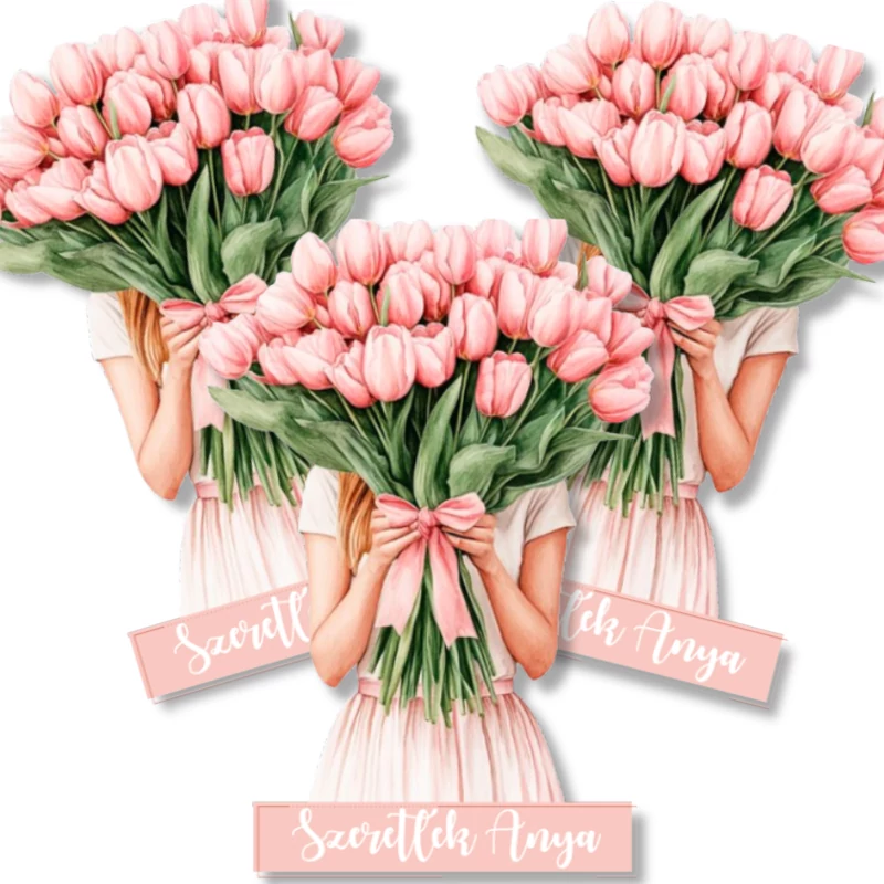Tulipános lány dekorkarton 3 db