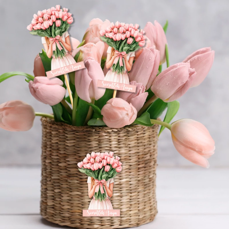 Nyomtatott dekorkarton - Tulipános lány 3db/csomag