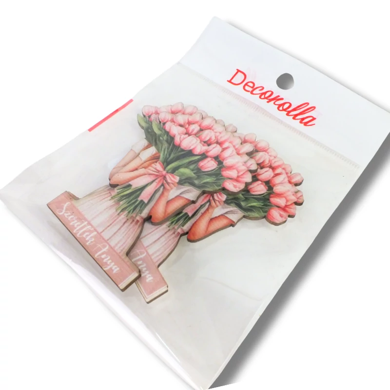 Nyomtatott dekorkarton - Tulipános lány 3db/csomag