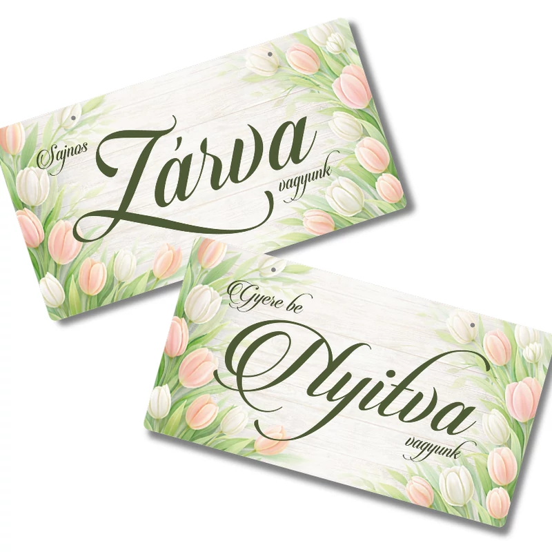 Nyomtatott fa tábla Zárva-Nyitva pasztell tulipán
