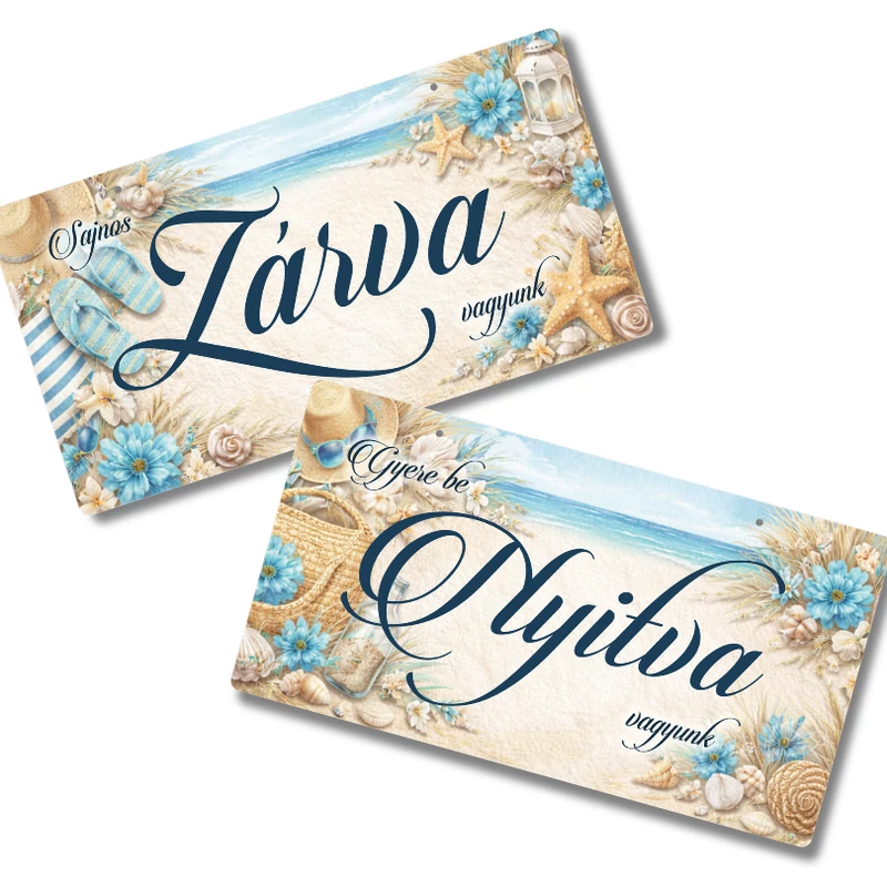 Nyomtatott fa tábla Zárva-Nyitva tengerparti