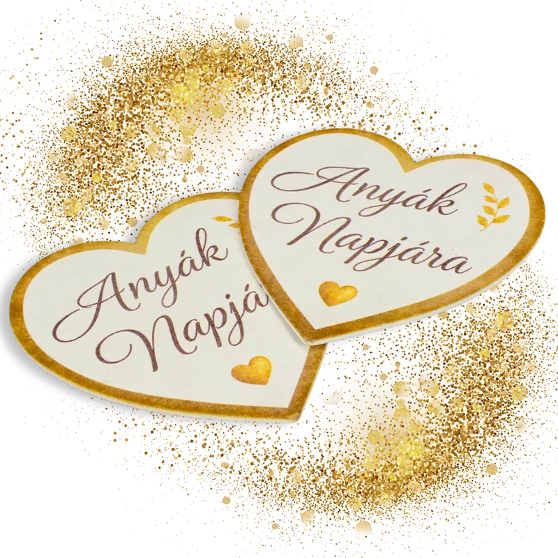 Nyomtatott fa tábla - Anyák napjára arany szív 9cm 2db/csom
