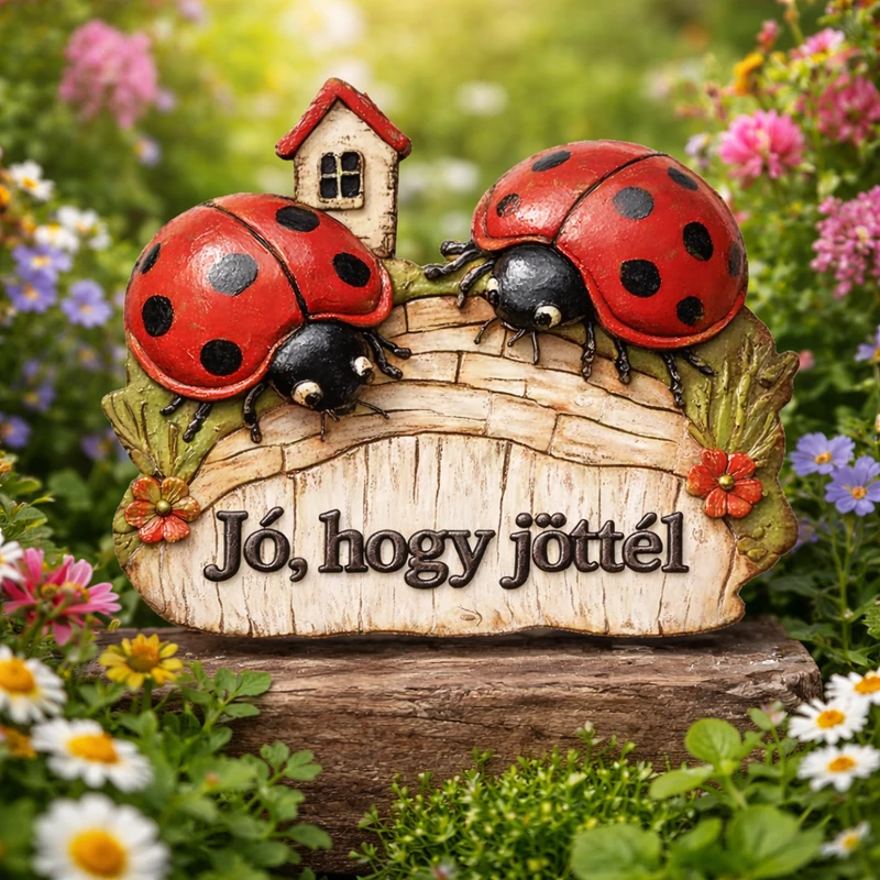  Nyomtatott dekorkarton - Jó, hogy jöttél - katicás