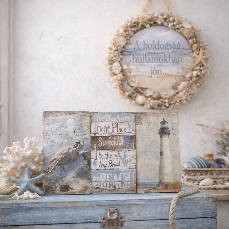 Nyomtatott dekorkarton -Nyári Tengel téma táblák 3db/csomag