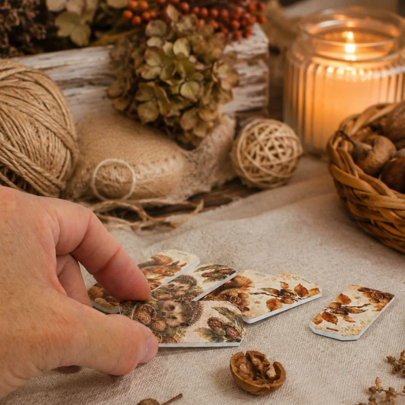 Nyomtatott fa tábla - Őszi diós biléták 6db/csomag