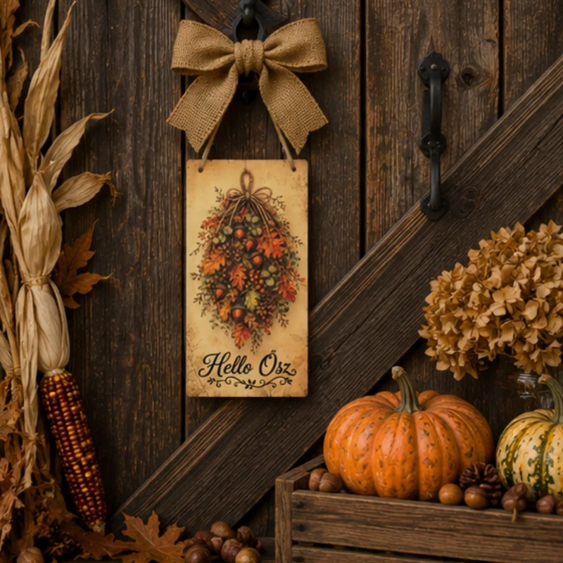 Nyomtatott fa tábla - Hello Ősz akasztós tábla 13x24,3cm