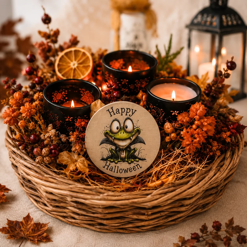 Nyomtatott fa tábla - Happy halloween szett 5db/csomag