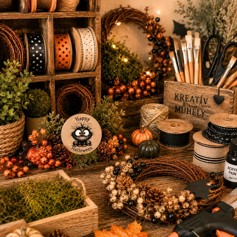 Nyomtatott fa tábla - Happy halloween szett 5db/csomag