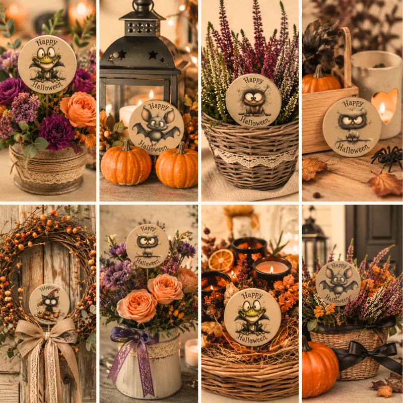 Nyomtatott fa tábla - Happy halloween szett 5db/csomag