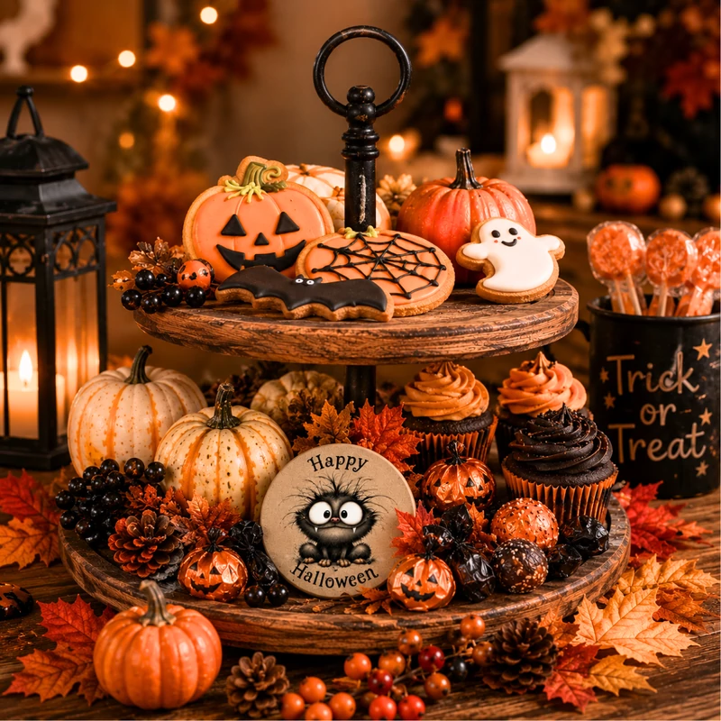Nyomtatott fa tábla - Happy halloween szett 5db/csomag