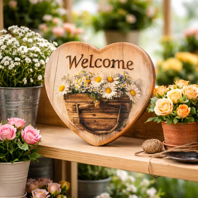 Nyomtatott fa szív peremes - Welcome