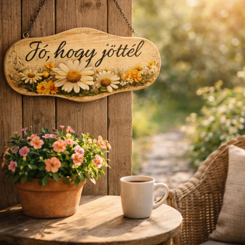 6787M Natúr tábla láncos 25x12cm - margarétás