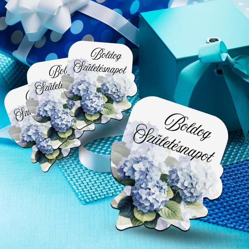 Nyomtatott dekorkarton - Boldog születésnapot virágos tábla - kék 4db/csomag