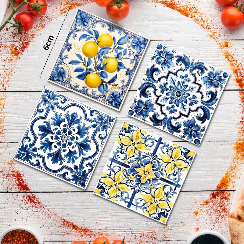 Nyomtatott dekorkarton - Mediterrán csempe minta 6x6cm 4db/csomag