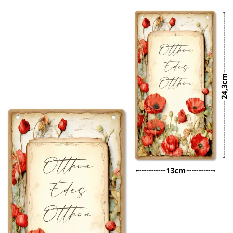 Nyomtatott fa tábla - Pipacsos akasztós tábla 13x24,3cm