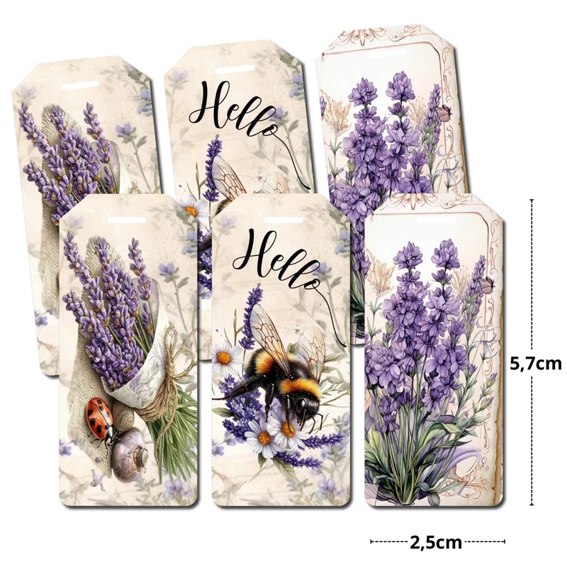 Nyomtatott dekorkarton - Levendulás biléták 6db/csomag