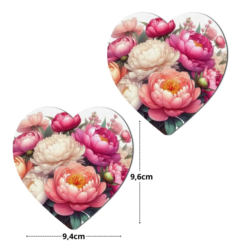 Nyomtatott fa tábla - Pünkösdi rózsás szív 9,6cm 2db/csomag