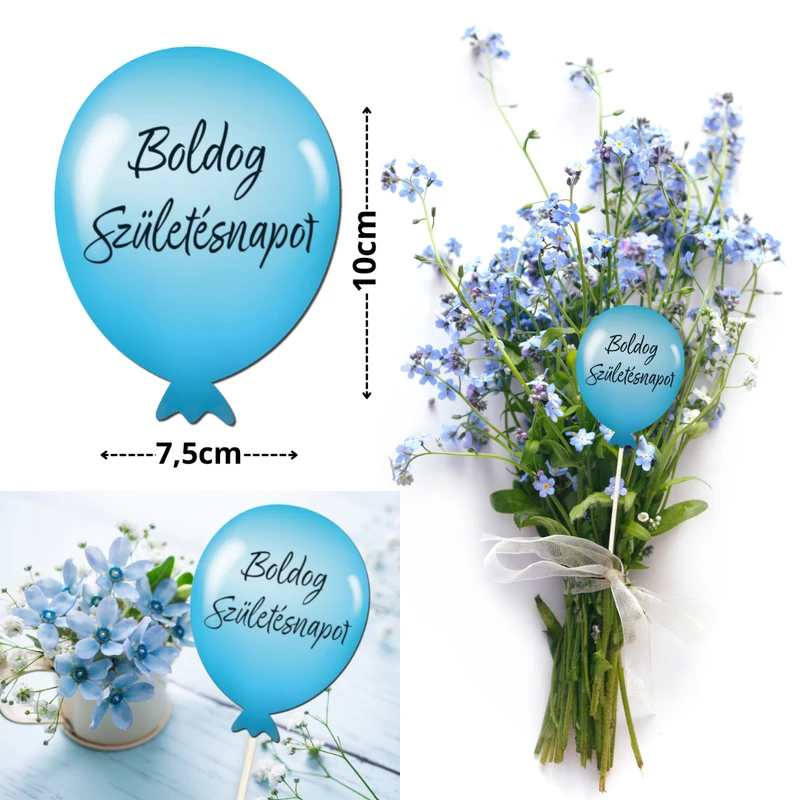 Nyomtatott dekorkarton - Boldog születésnapot lufi - pasztell kék 3db/csomag