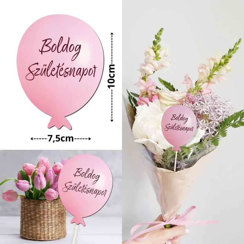 Nyomtatott dekorkarton - Boldog születésnapot lufi - rózsaszín 3db/csomag