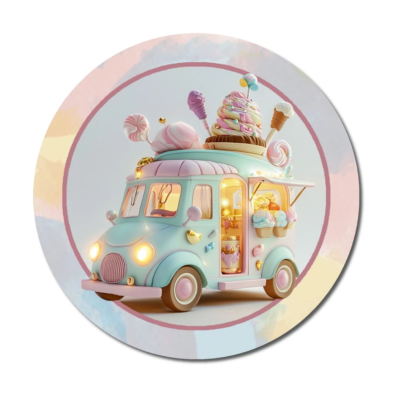 Nyomtatott fa tábla koszorú közép - Pasztell fagyis 11,8cm