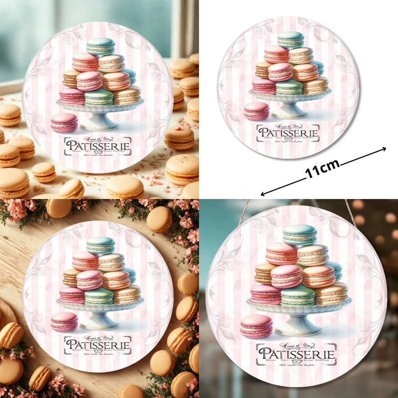Nyomtatott fa tábla koszorú közép - Macaron 11,8cm