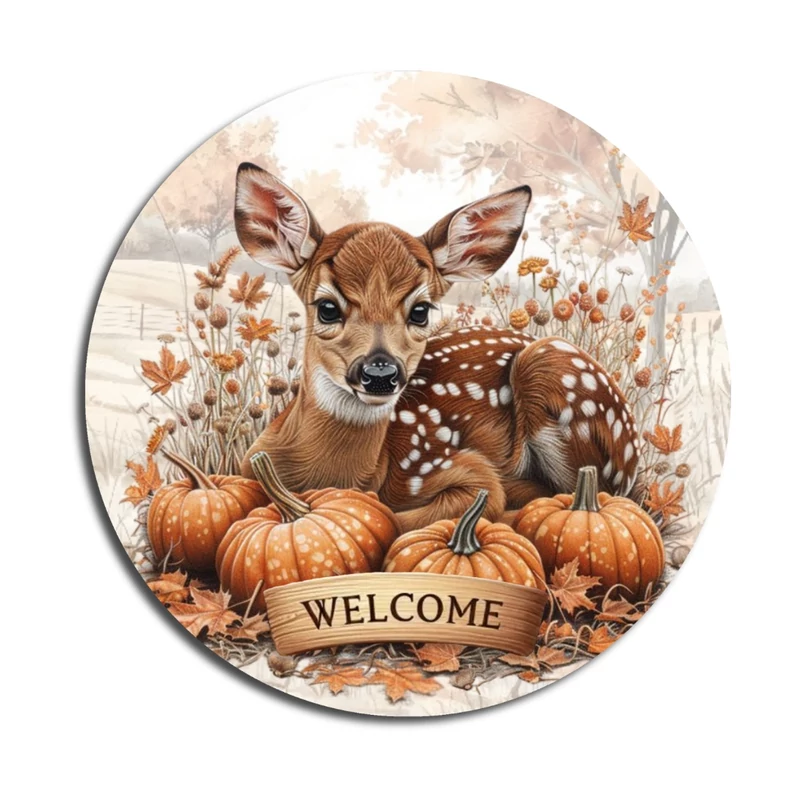 Nyomtatott fa tábla koszorú közép - Bambi welcome 11,8cm