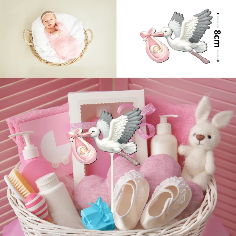 Nyomtatott dekorkarton - Gólya babával rózsaszín 2db/csomag