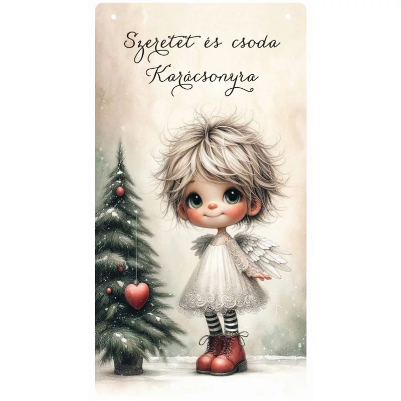Nyomtatott fa tábla - Angyalkás akasztós tábla