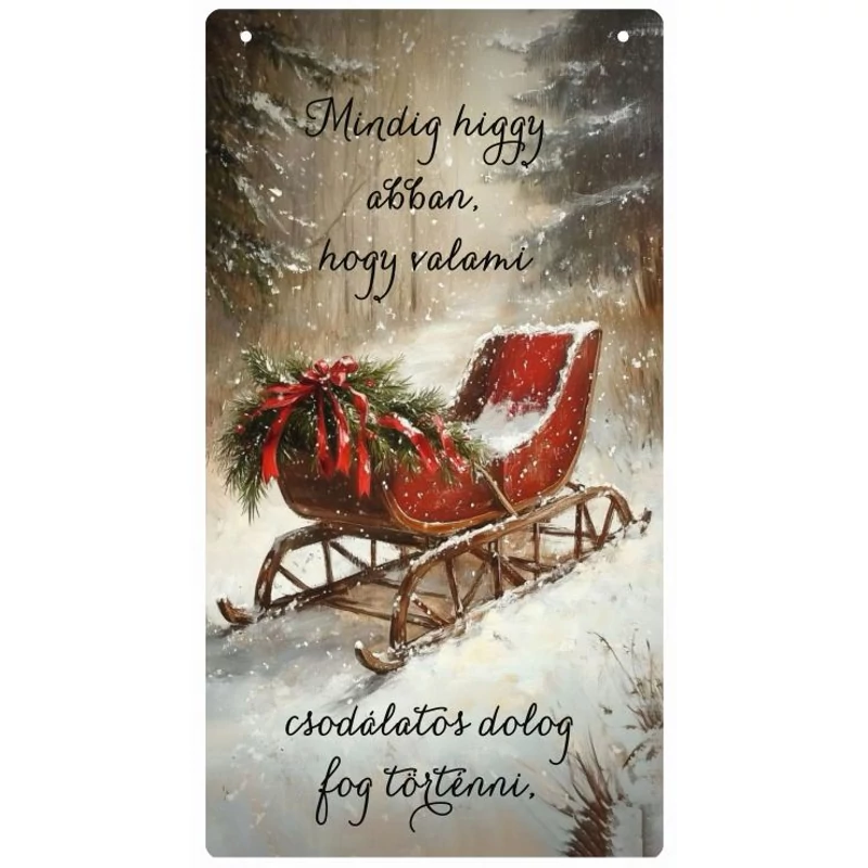Nyomtatott fa tábla - Karácsonyi szánkós akasztós tábla