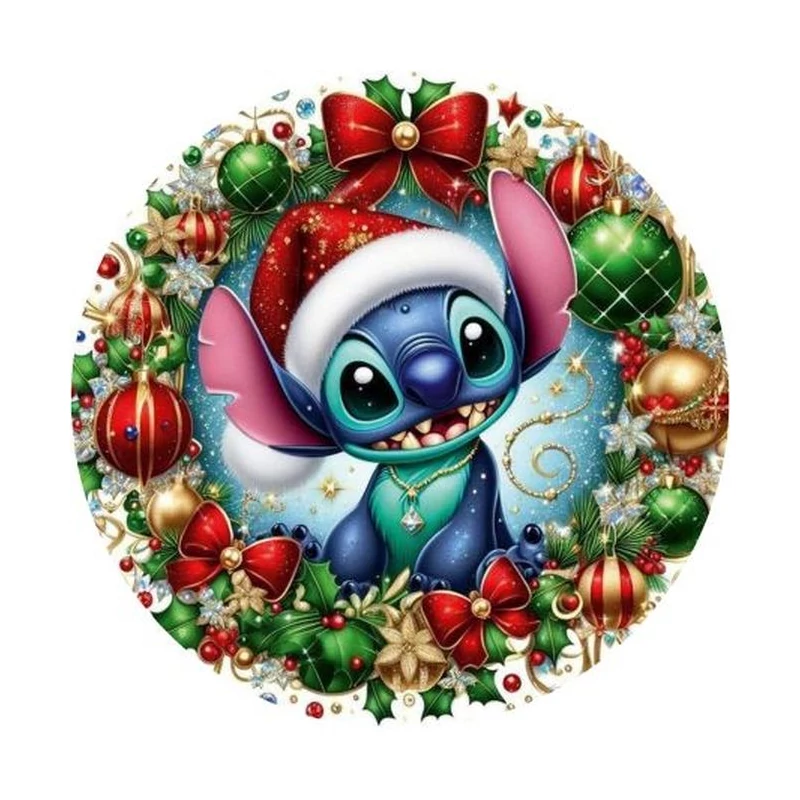 Nyomtatott fa tábla koszorú közép - Karácsonyi stitch 11,8cm