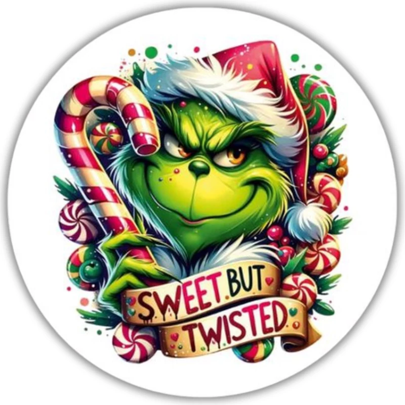 Nyomtatott fa tábla koszorú közép - Cukros grinch 11,8cm