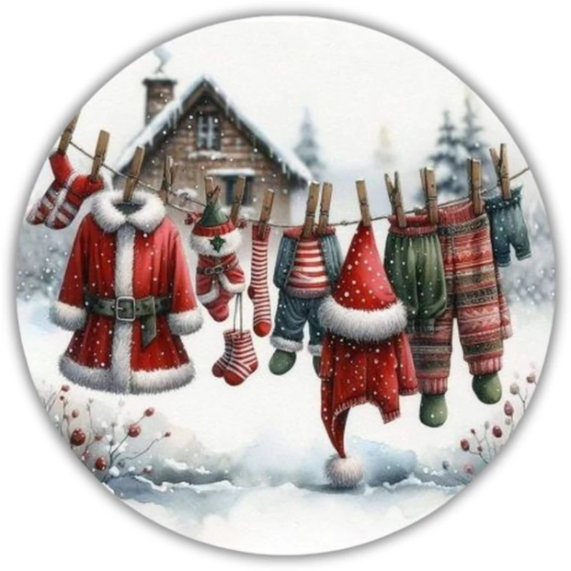 Nyomtatott fa tábla koszorú közép - Télapó ruhái 11,8cm