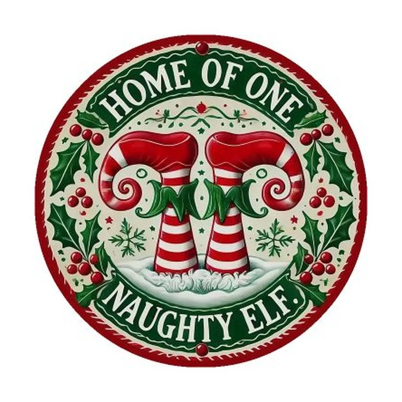 Nyomtatott fa tábla koszorú közép - Elf lábak 11,8cm