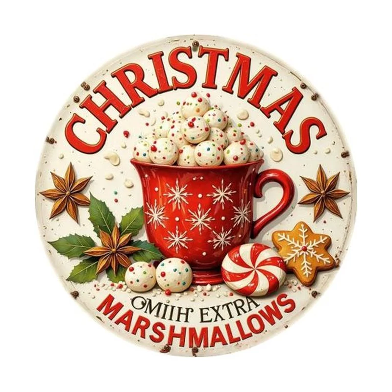 Nyomtatott fa tábla koszorú közép - Marshmallows 11,8cm